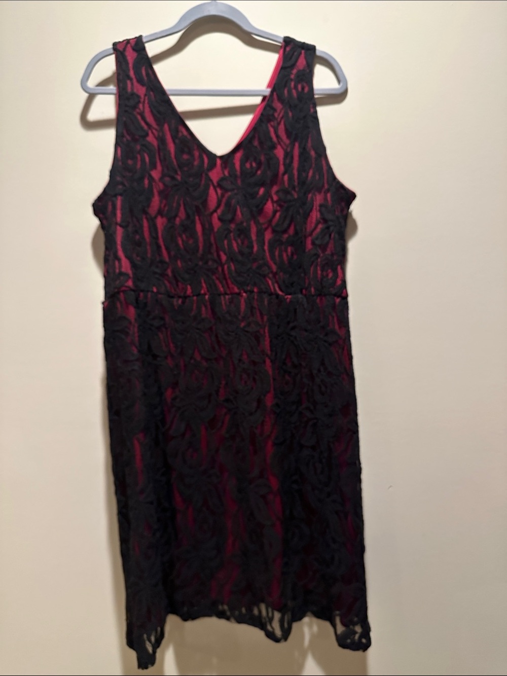 Maurices Black Lace Midi Dress with Deep Red Lining